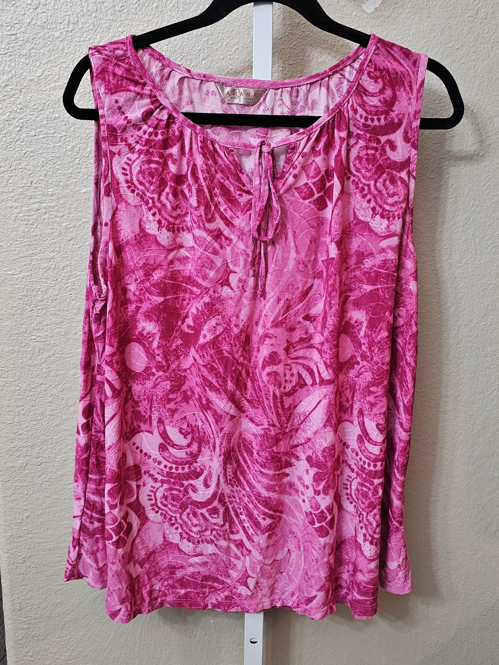Sleeveless Pink Tie-Neck Printed Blouse 2X